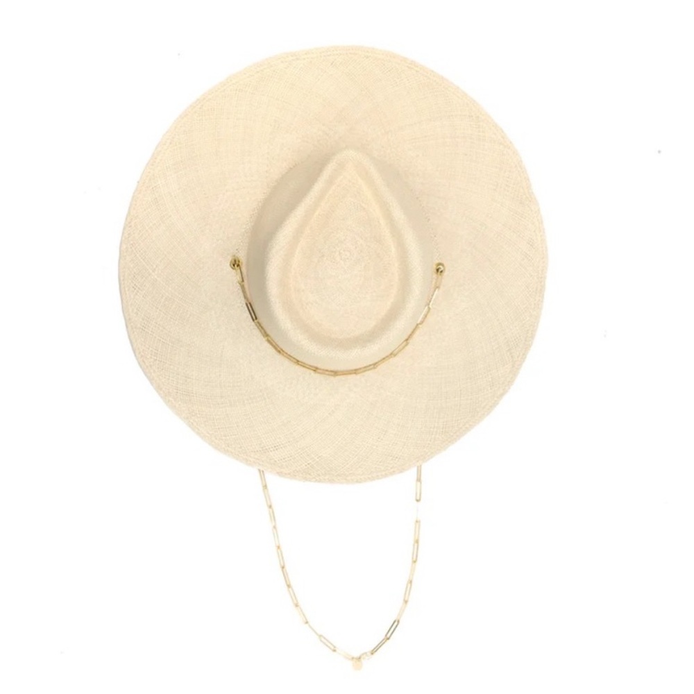 Van Palma Panama Livy Hat with gold plate chain Hand-braided straw NWOT sun hat - Picture 12 of 13